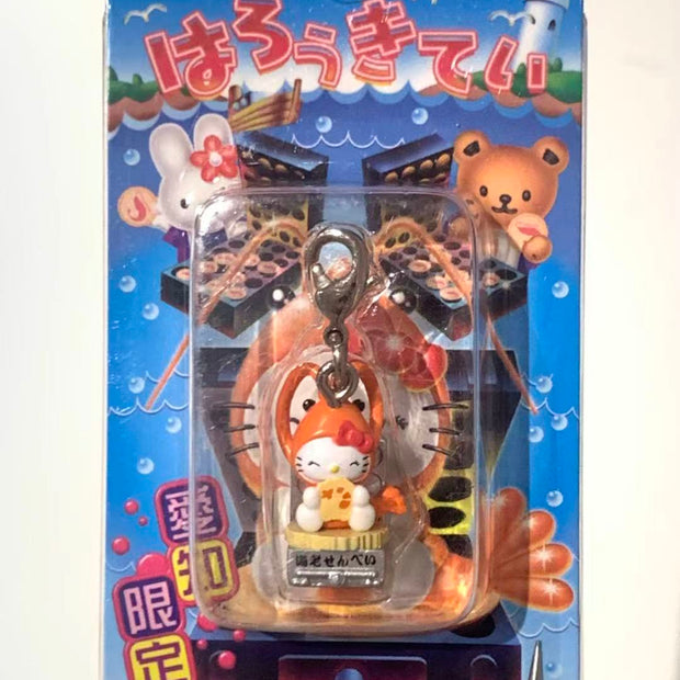 Hello Kitty Gotochi Keychain-2006 Aichi (愛知県) Ebi Senbei Shrimp Cracker – Japan Exclusive Vintage