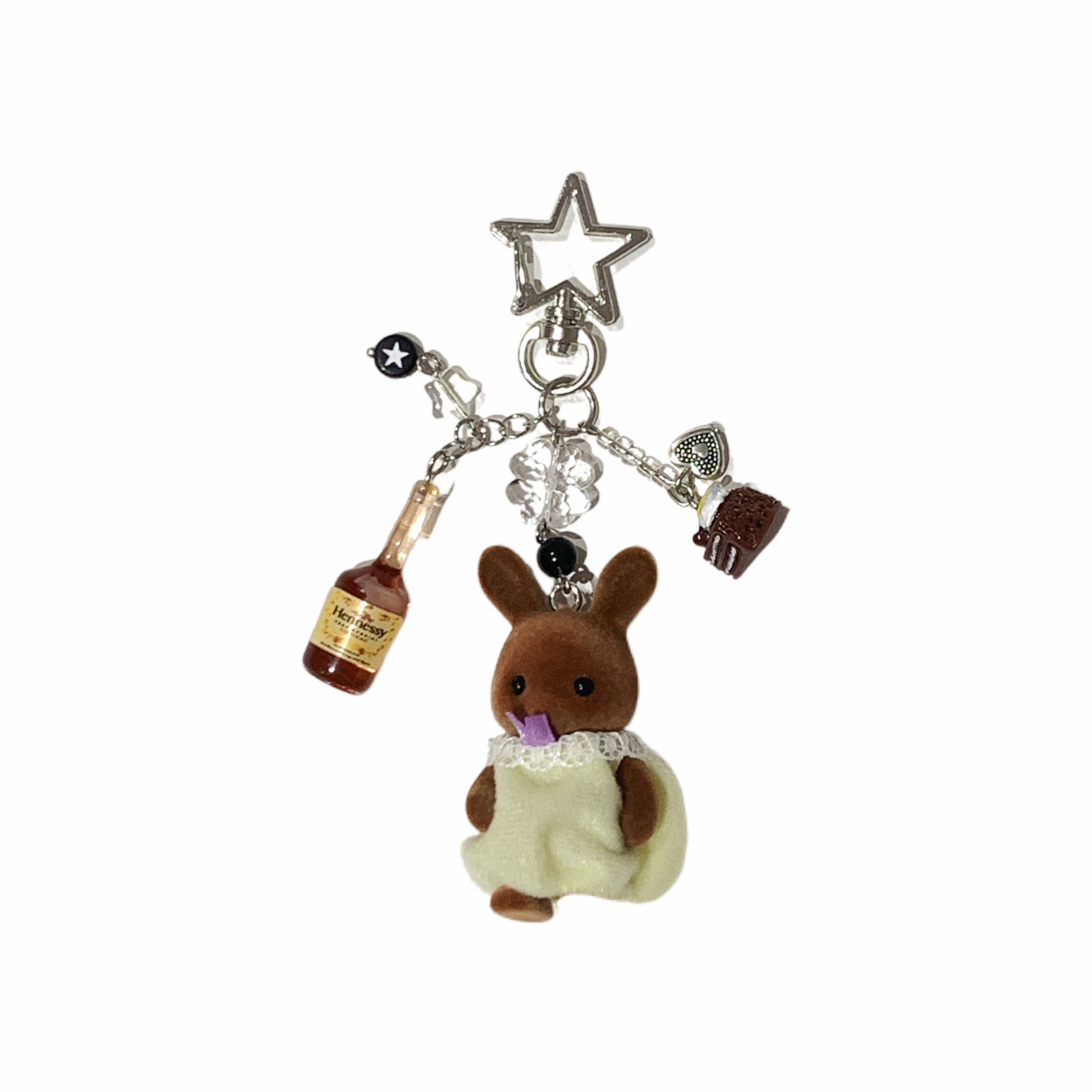 Sylvanian Families Handmade Keychain – Dark Brown Rabbit Baby “Midnight Bar”