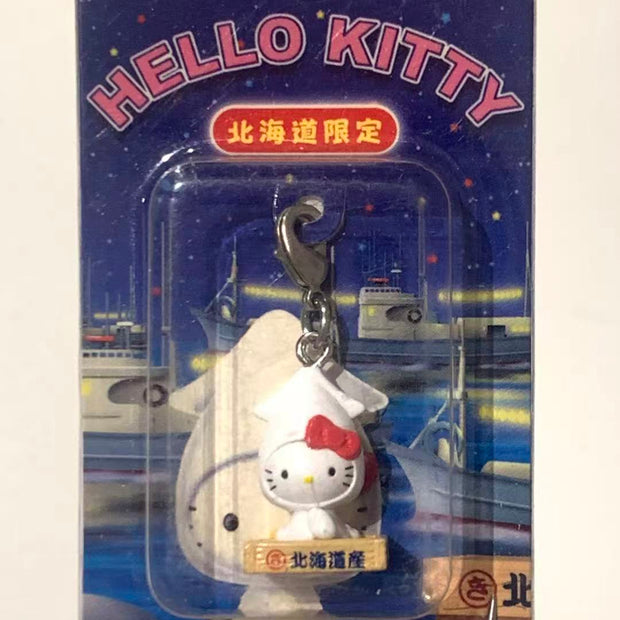 Hello Kitty Gotochi Keychain – 2002 Hokkaido (北海道) Squid (Ika) – Japan Exclusive Vintage
