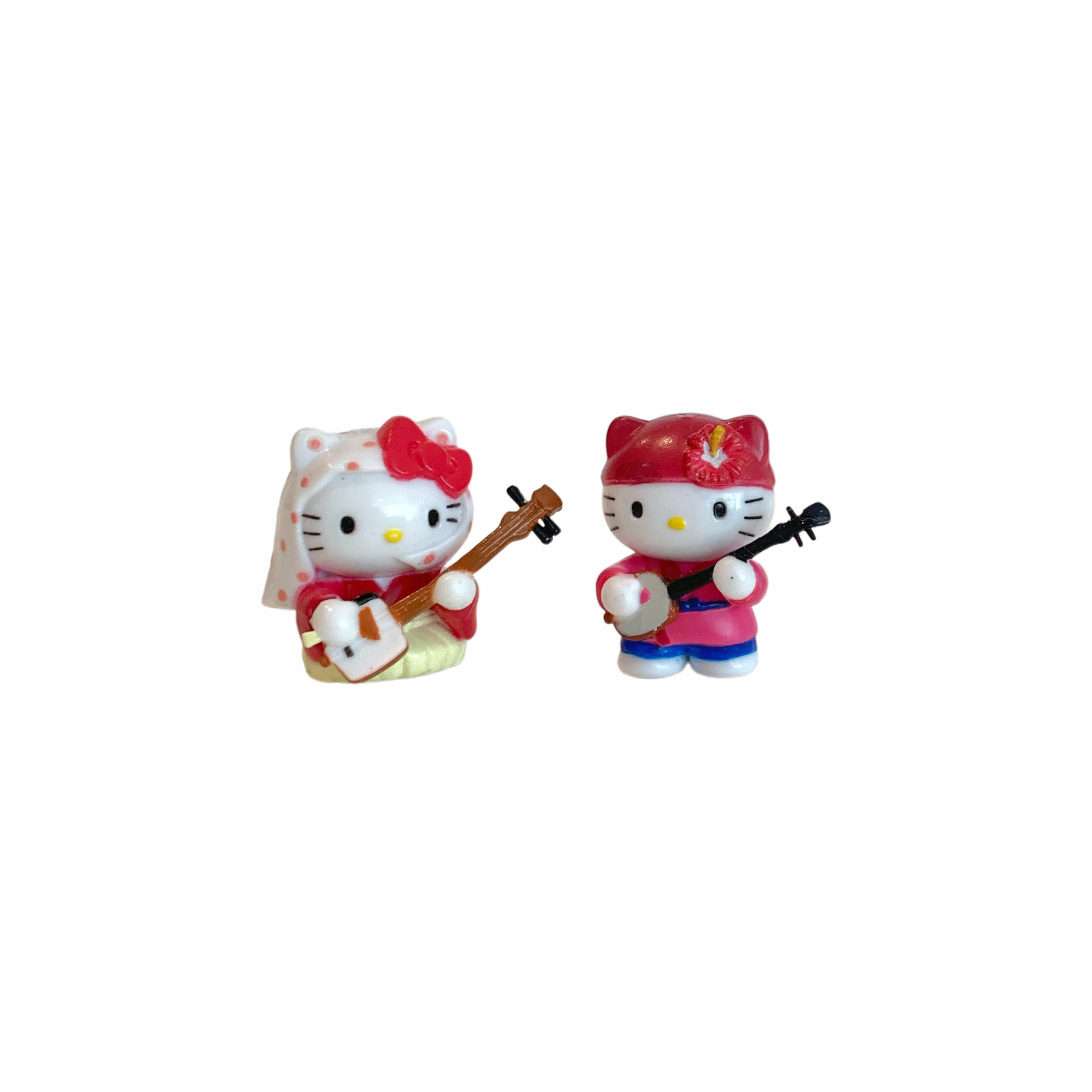 Hello Kitty Gotochi Keychain set(with strap) – 2003 Aomori (青森県) Tsugaru Shamisen&2004 Okinawa (沖縄県) Sanshin – Japan Exclusive Vintage