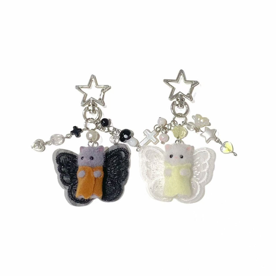 Sylvanian Families Handmade Keychain Set – Twin Kittens “Dark & Light Angel” - Persian Cat Family