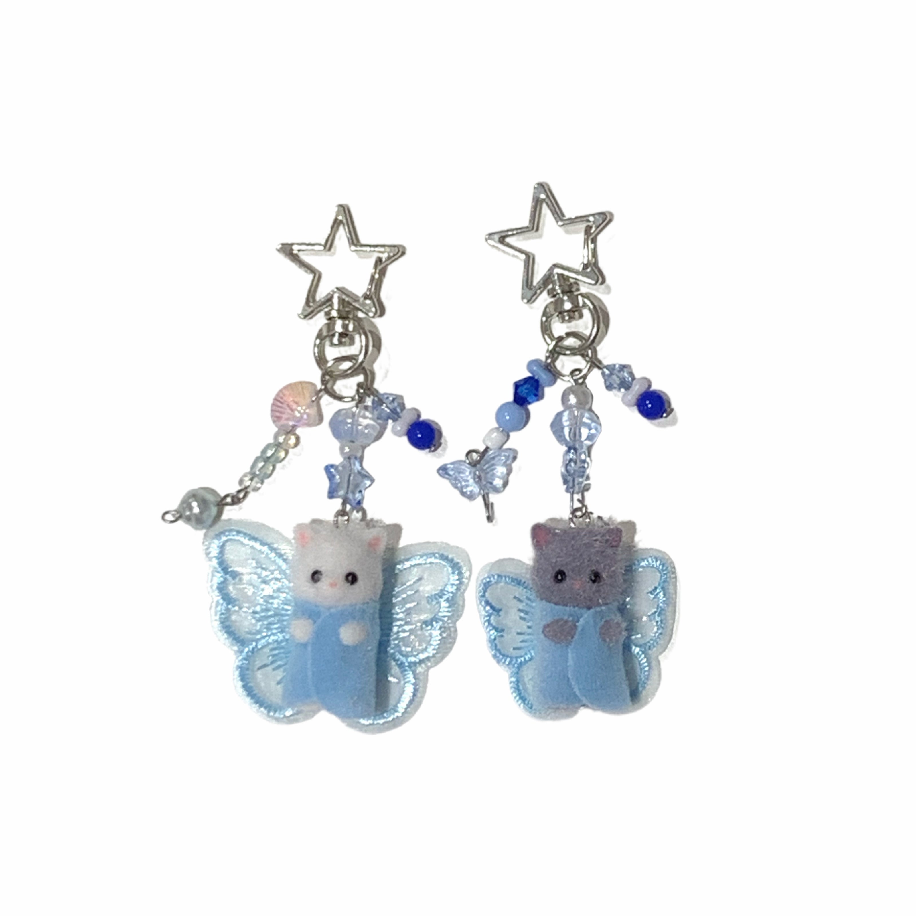 Sylvanian Families Handmade Keychain Set – Twin Kittens with Blue Angel Wings – Persian Cat Family