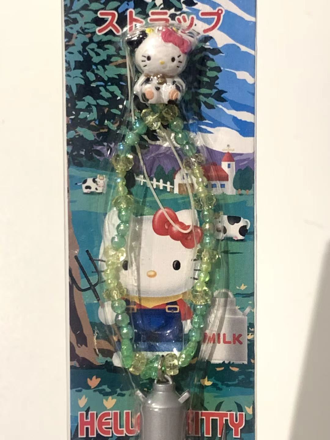 Hello Kitty Gotochi Keychain – 2000 Cow Farm Milk Kitty – Japan Exclusive Vintage