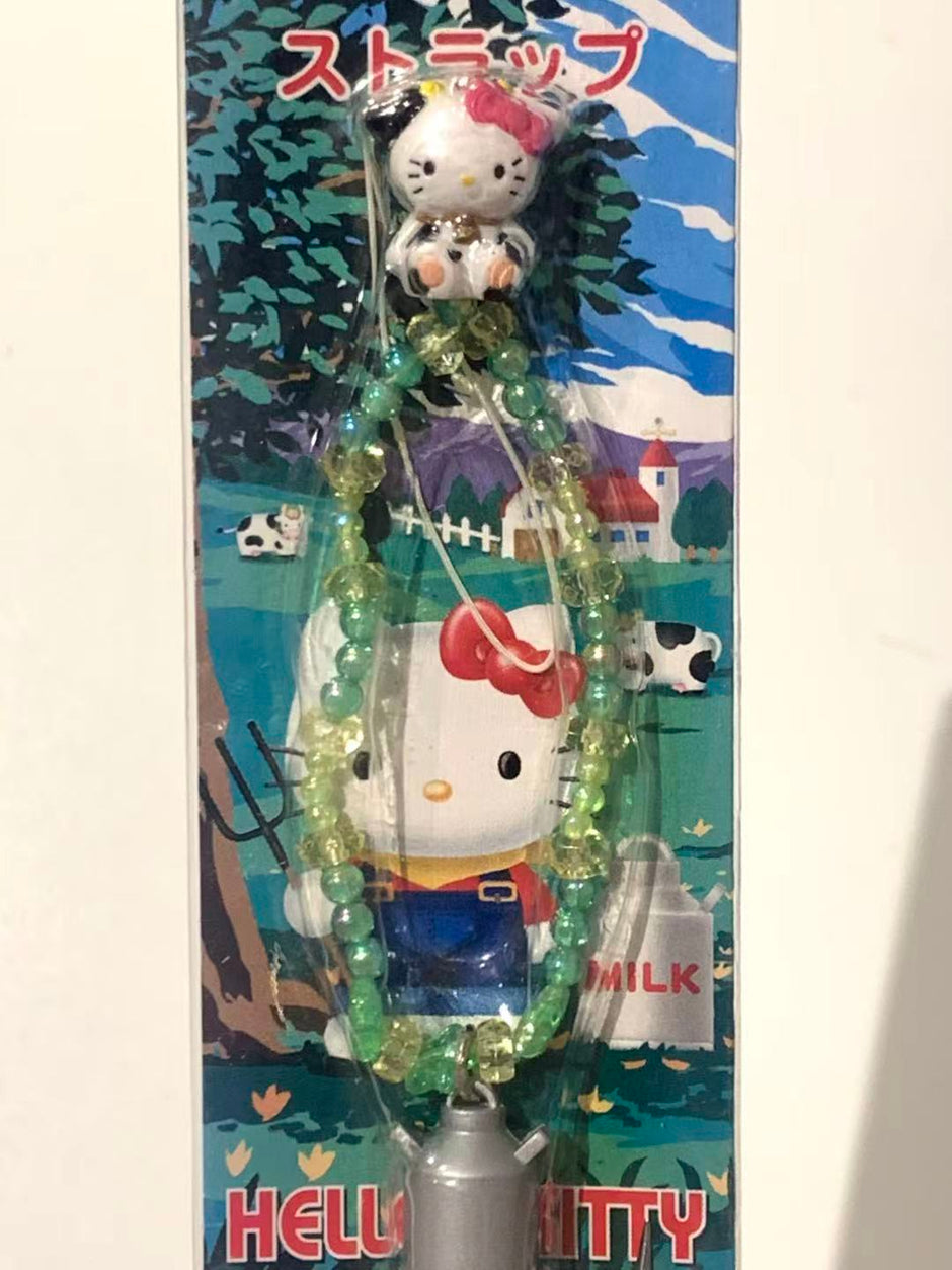 Hello Kitty Gotochi Keychain – 2000 Cow Farm Milk Kitty – Japan Exclusive Vintage