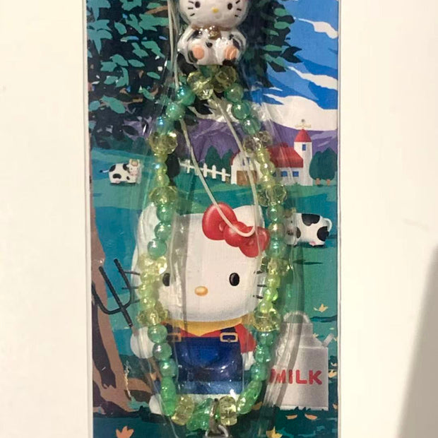Hello Kitty Gotochi Keychain – 2000 Cow Farm Milk Kitty – Japan Exclusive Vintage