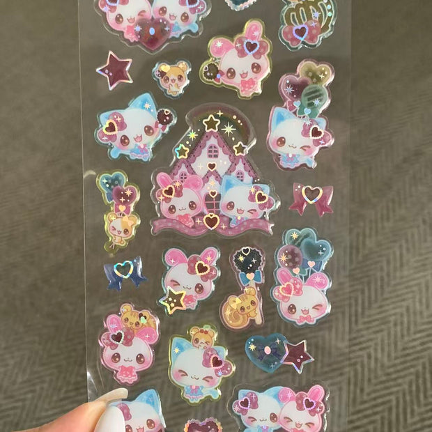 Heisei Retro Sweet Bunny & Cat Holographic Stickers
