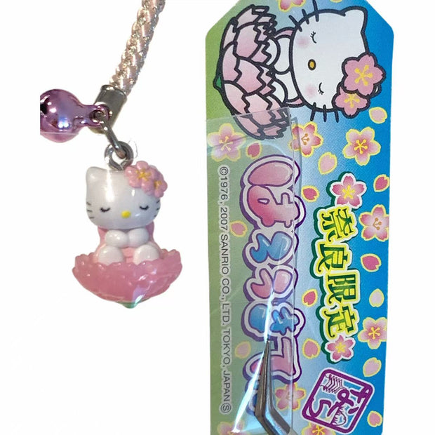 Hello Kitty Gotochi Keychain (with strap) – 2007 Nara (奈良) Cherry Blossom Buddha – Japan Exclusive Vintage