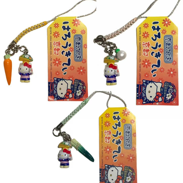 Hello Kitty Gotochi Keychain 2004  Kyoto Vegetables: Daikon, Carrot & Kujo Green Onion Japan Limited Sanrio Vintage