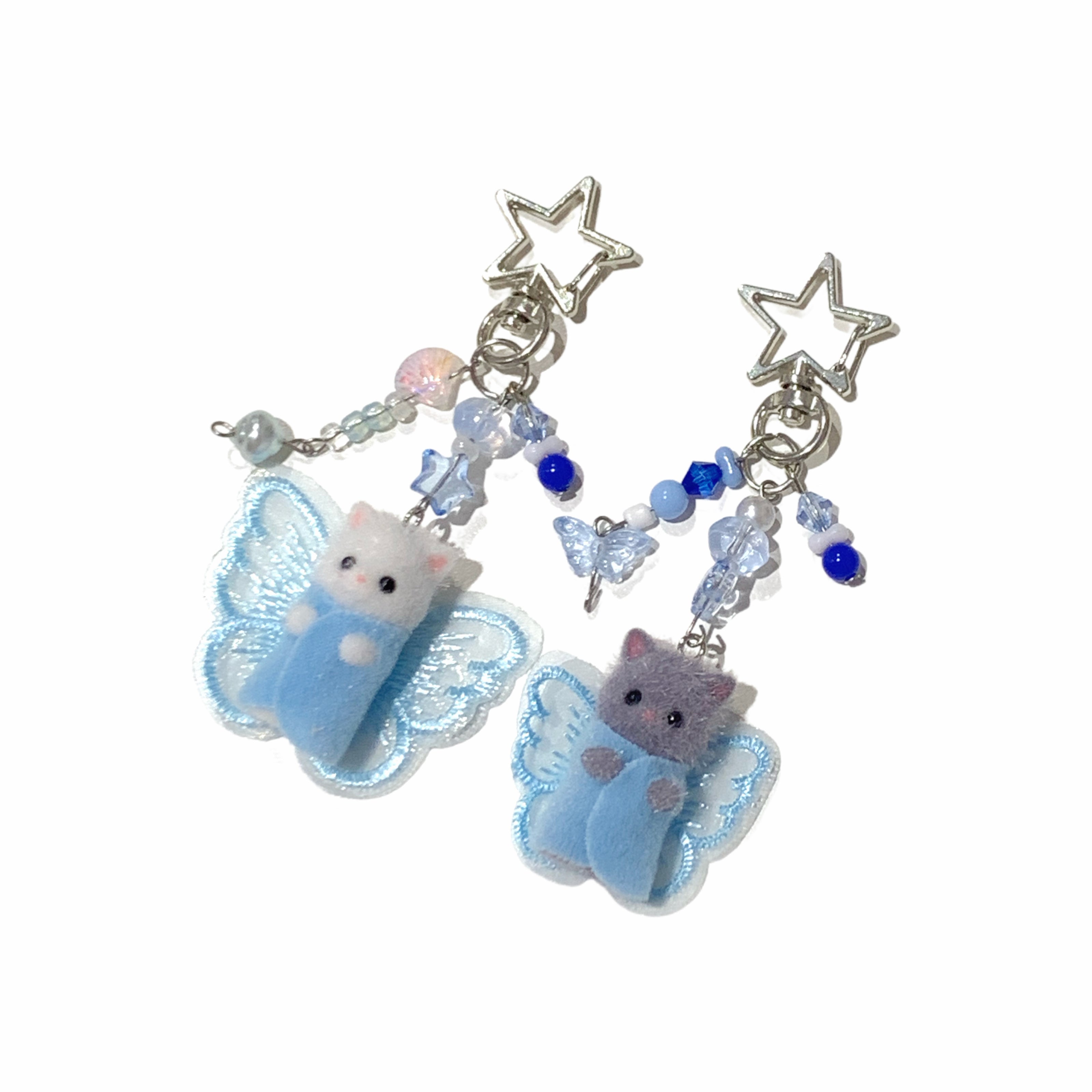 Sylvanian Families Handmade Keychain Set – Twin Kittens with Blue Angel Wings – Persian Cat Family