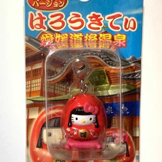 Hello Kitty Gotochi Keychain-2005 Ehime (愛媛県) Dogo Onsen Hime Daruma – Japan Exclusive Vintage Keychain